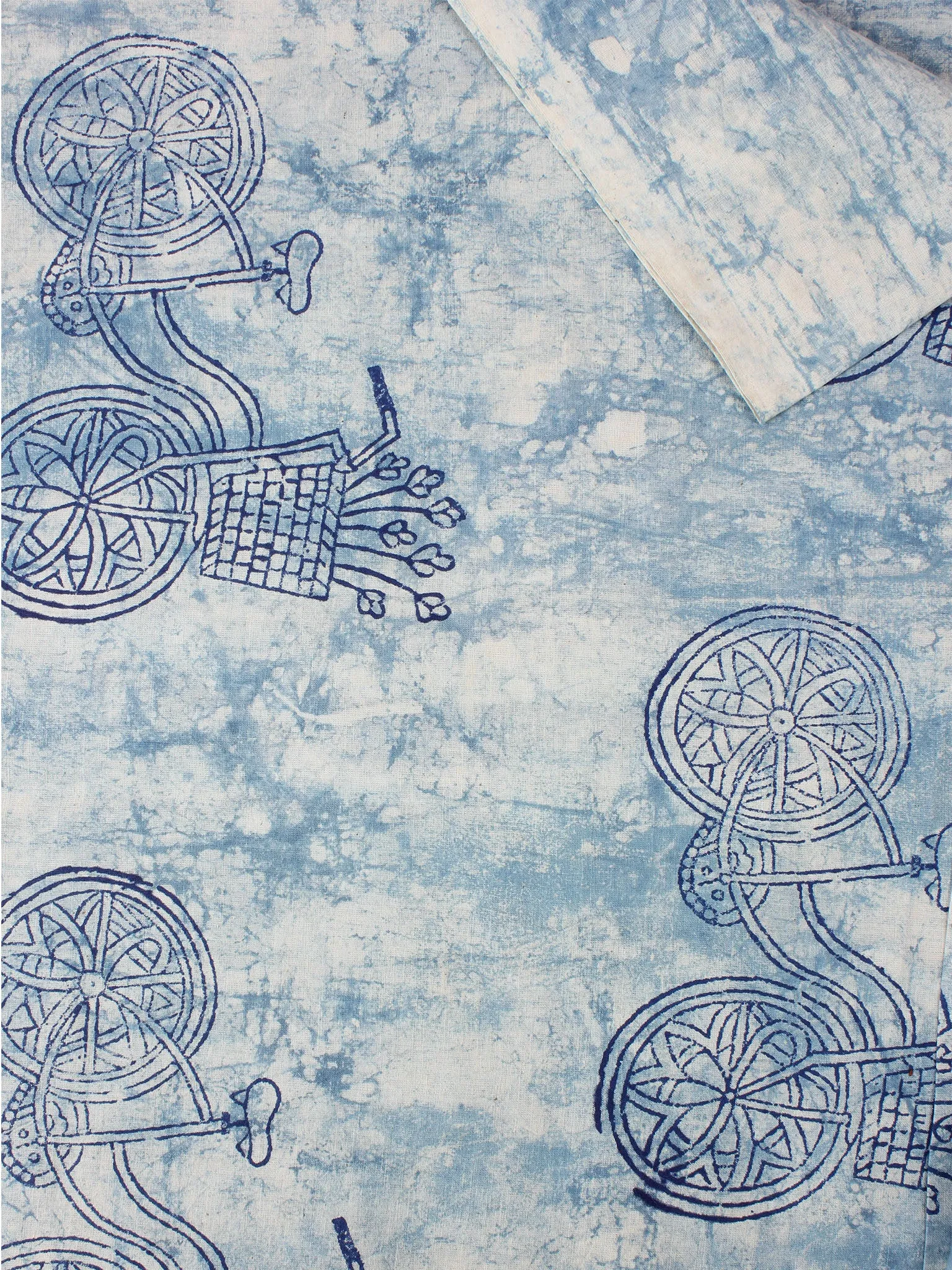 Ivory Indigo Color Natural Dyed Hand Block Printed Cotton Fabric Per Meter - F0916205