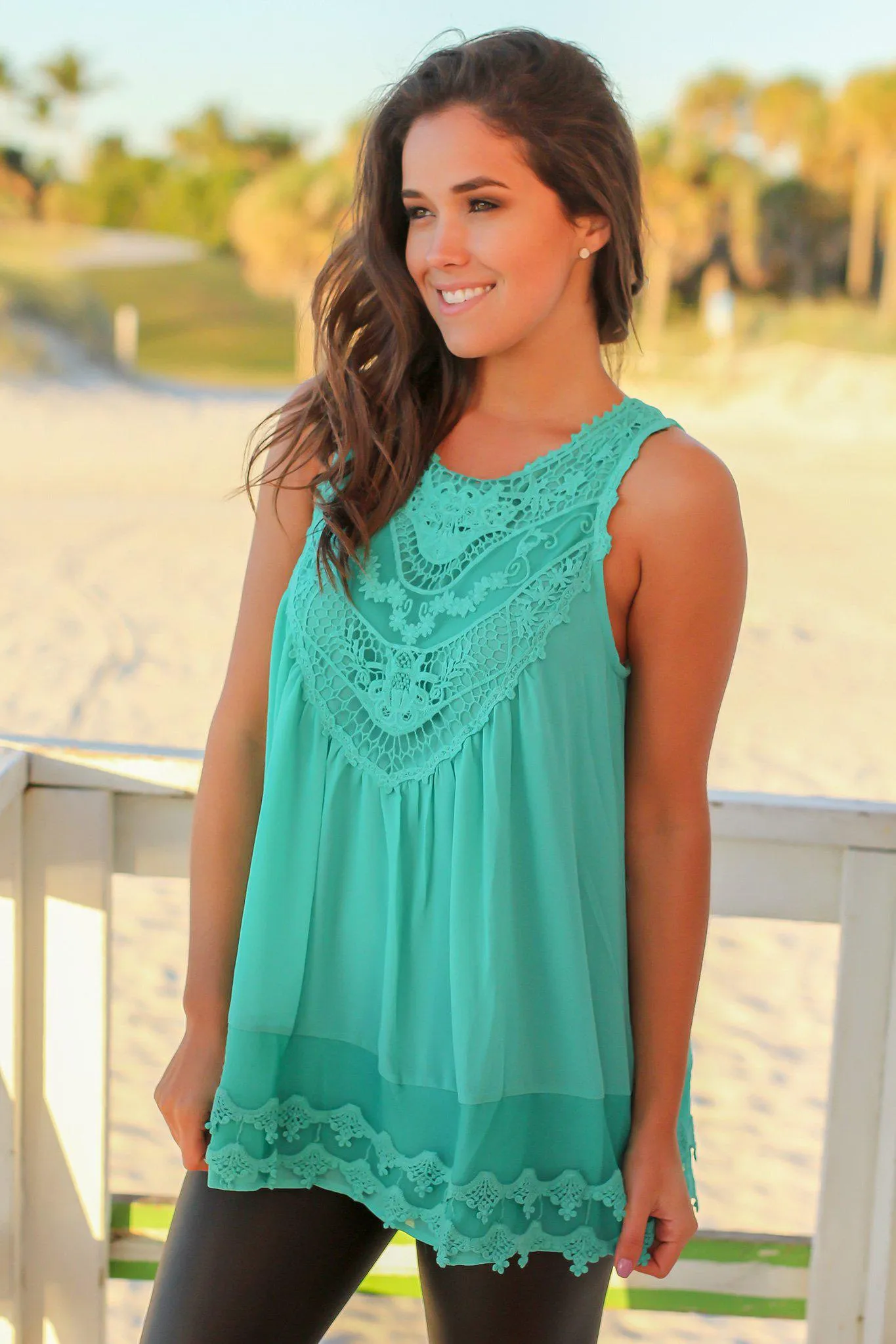 Jade Chiffon Crochet Top