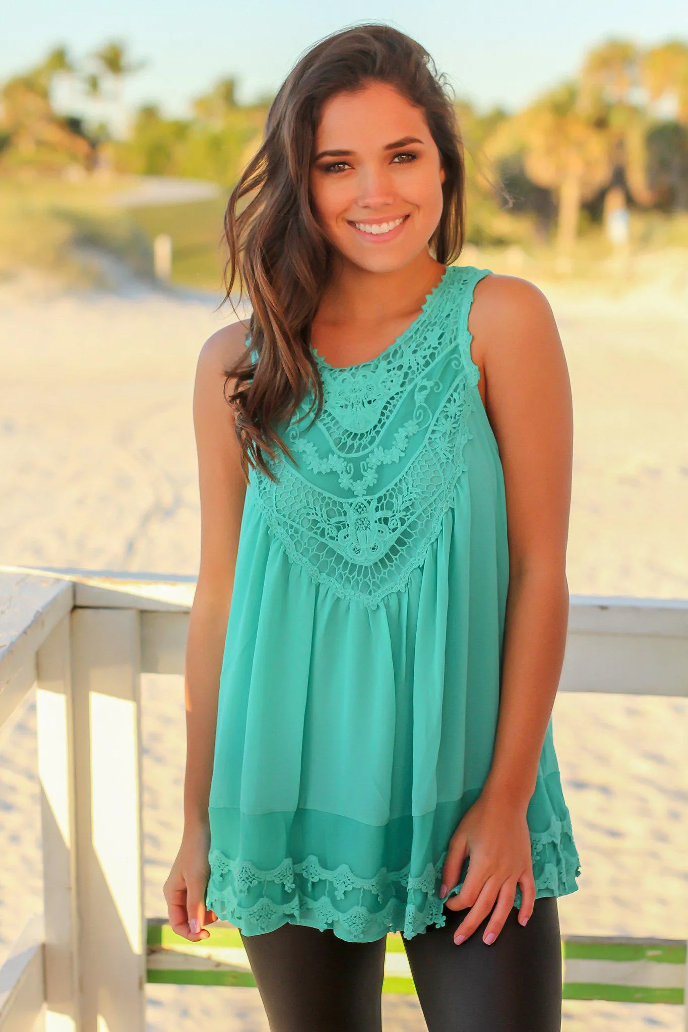 Jade Chiffon Crochet Top