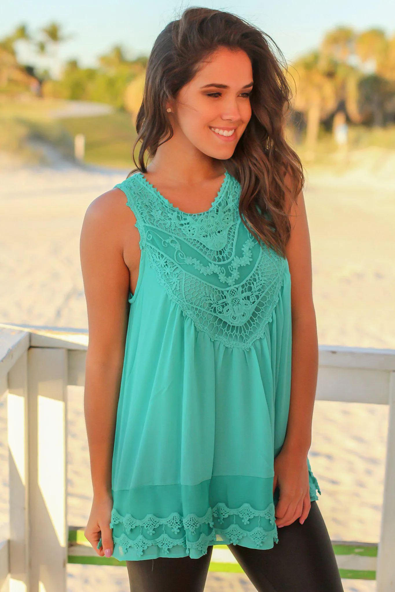 Jade Chiffon Crochet Top