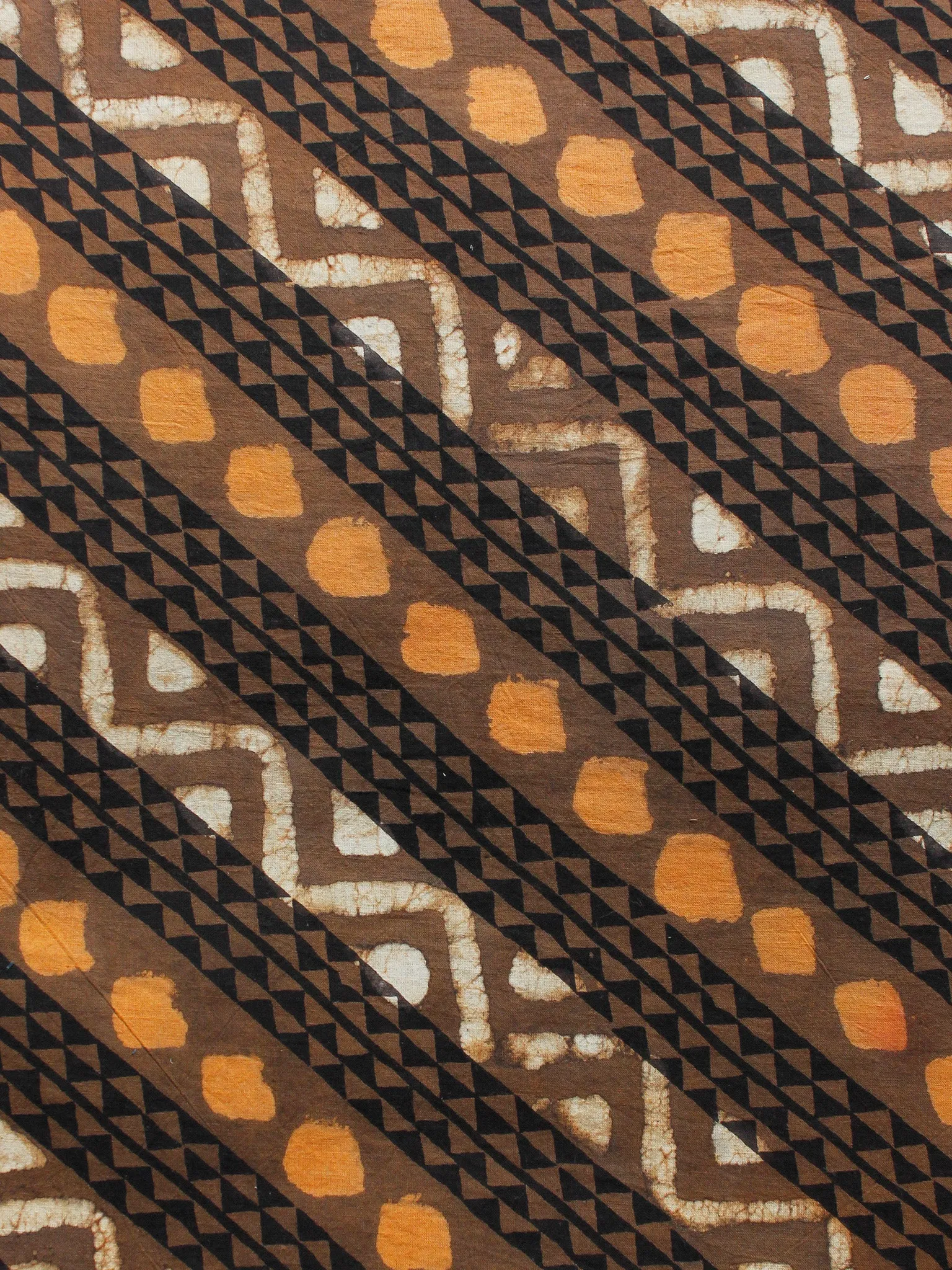 Kashish Brown Mustard Ivory Black Hand Block Printed Cotton Fabric Per Meter - F001F1725