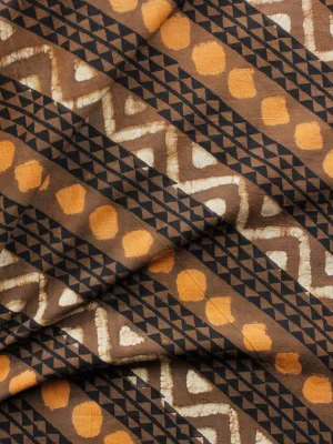 Kashish Brown Mustard Ivory Black Hand Block Printed Cotton Fabric Per Meter - F001F1725