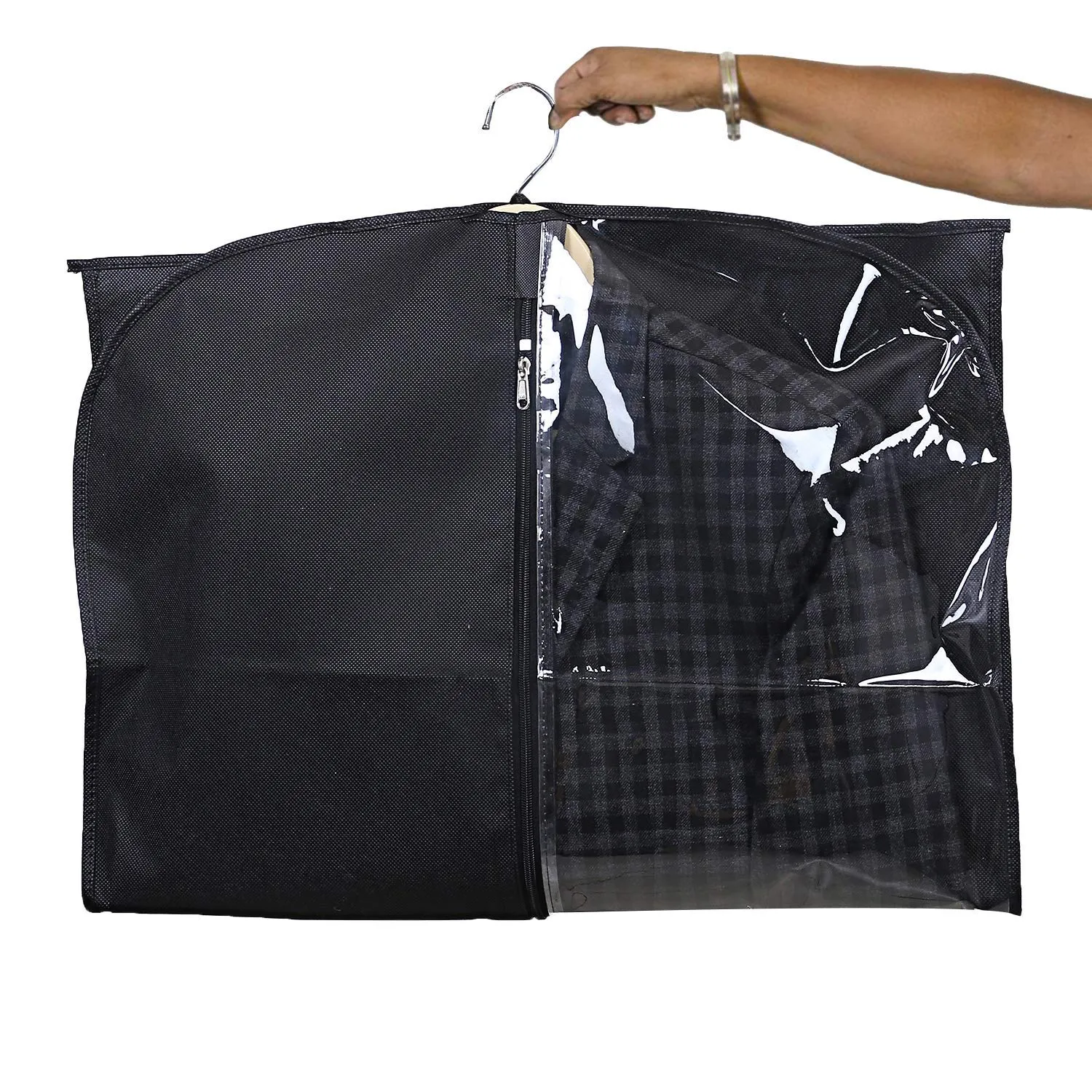 Kuber Industries 2 Pieces Half Transparent Non Woven Men's Coat Blazer Suit Cover (Black) -CTKTC41350