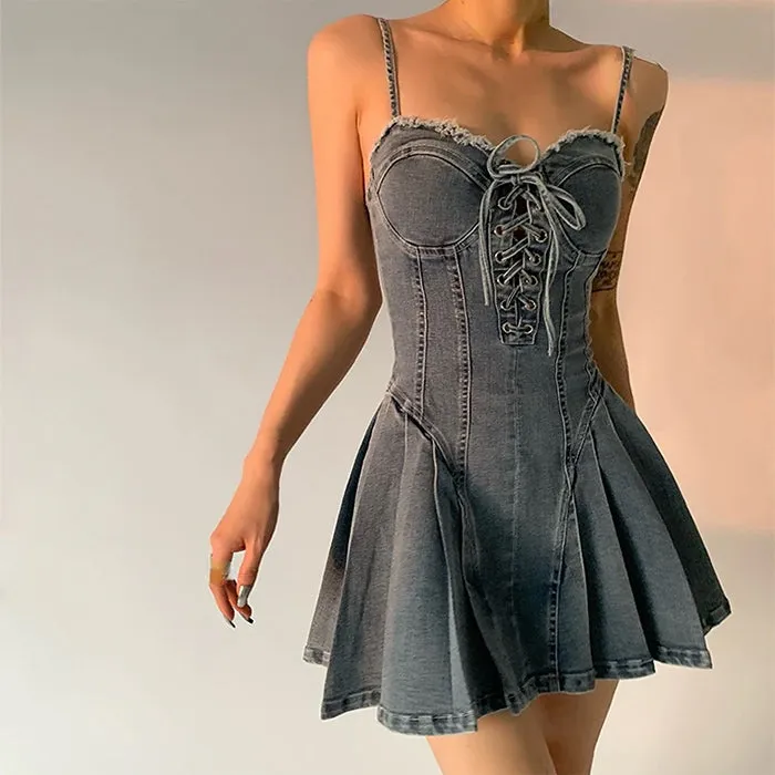 Lace Up Denim Dress