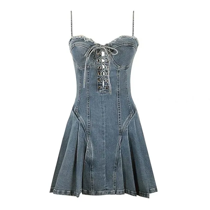 Lace Up Denim Dress