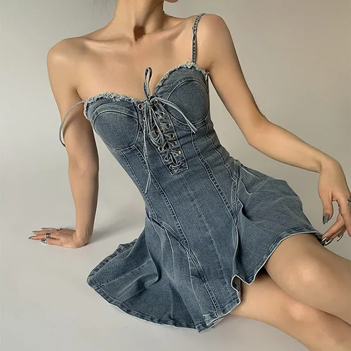 Lace Up Denim Dress