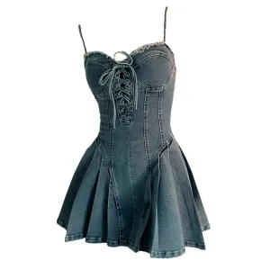 Lace Up Denim Dress