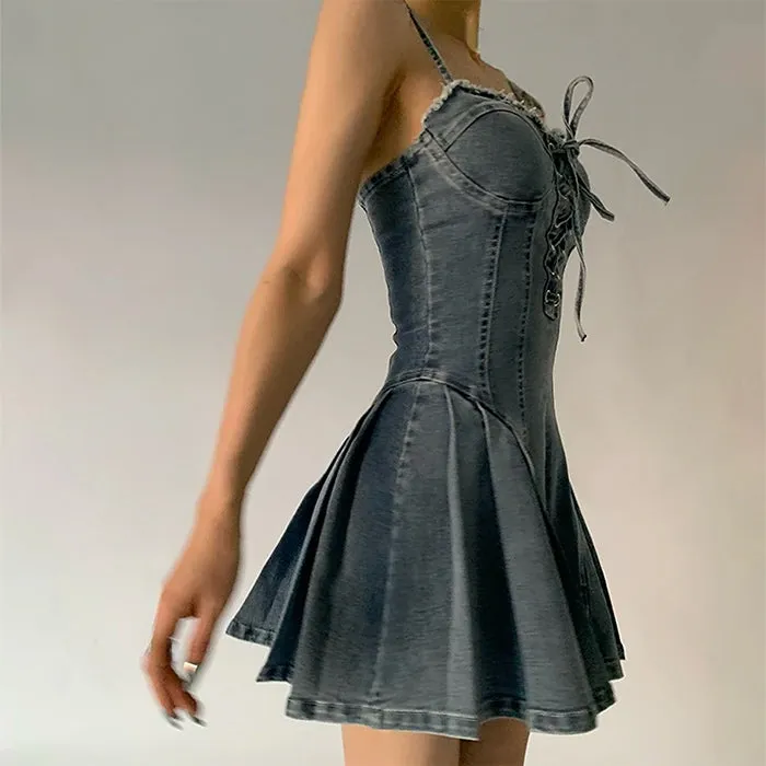 Lace Up Denim Dress