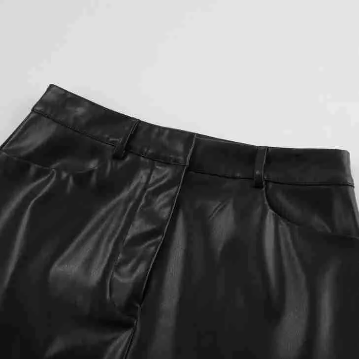 Ladies High Waist Leather Split Skirt BSQ3913