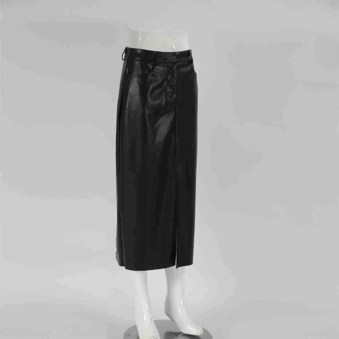 Ladies High Waist Leather Split Skirt BSQ3913