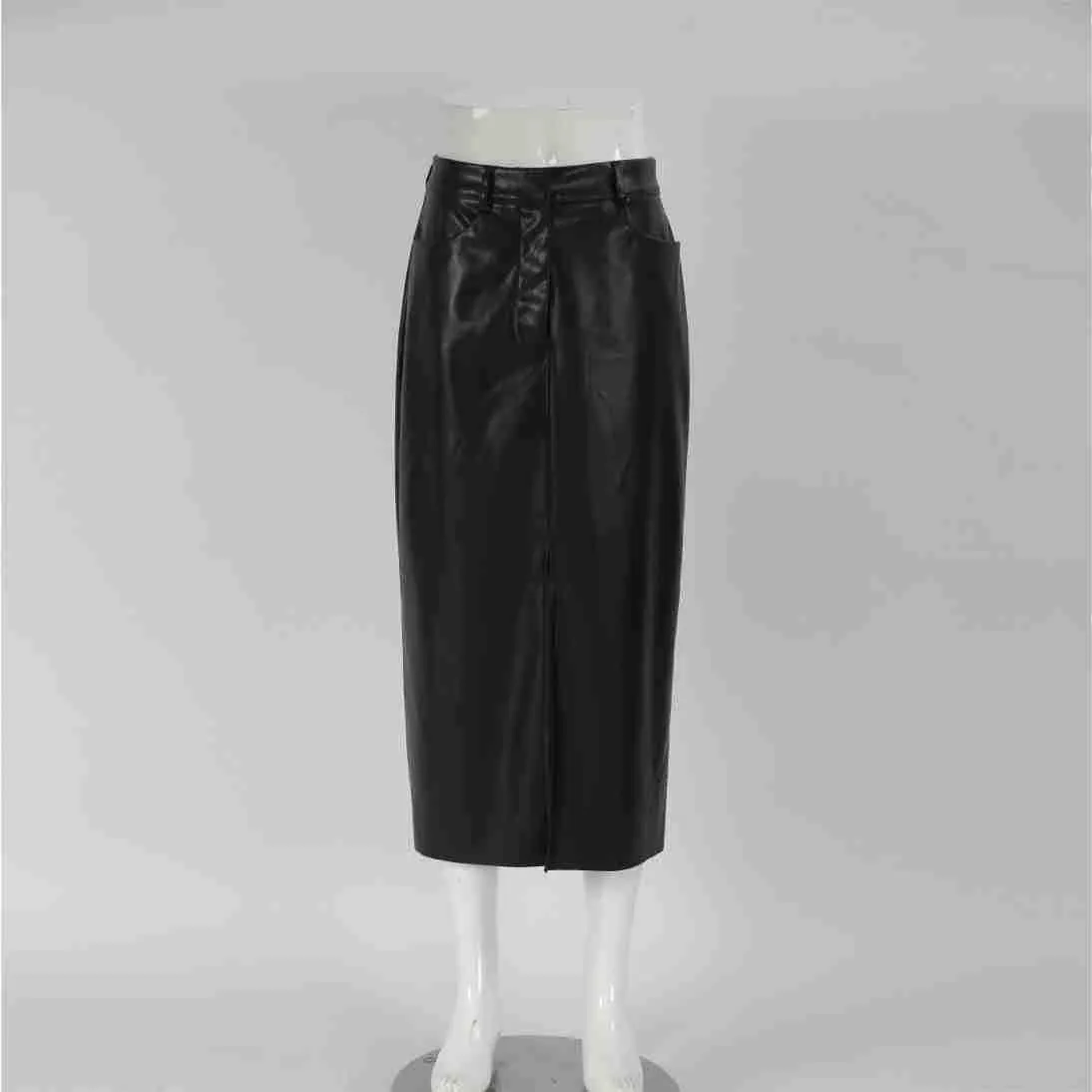 Ladies High Waist Leather Split Skirt BSQ3913