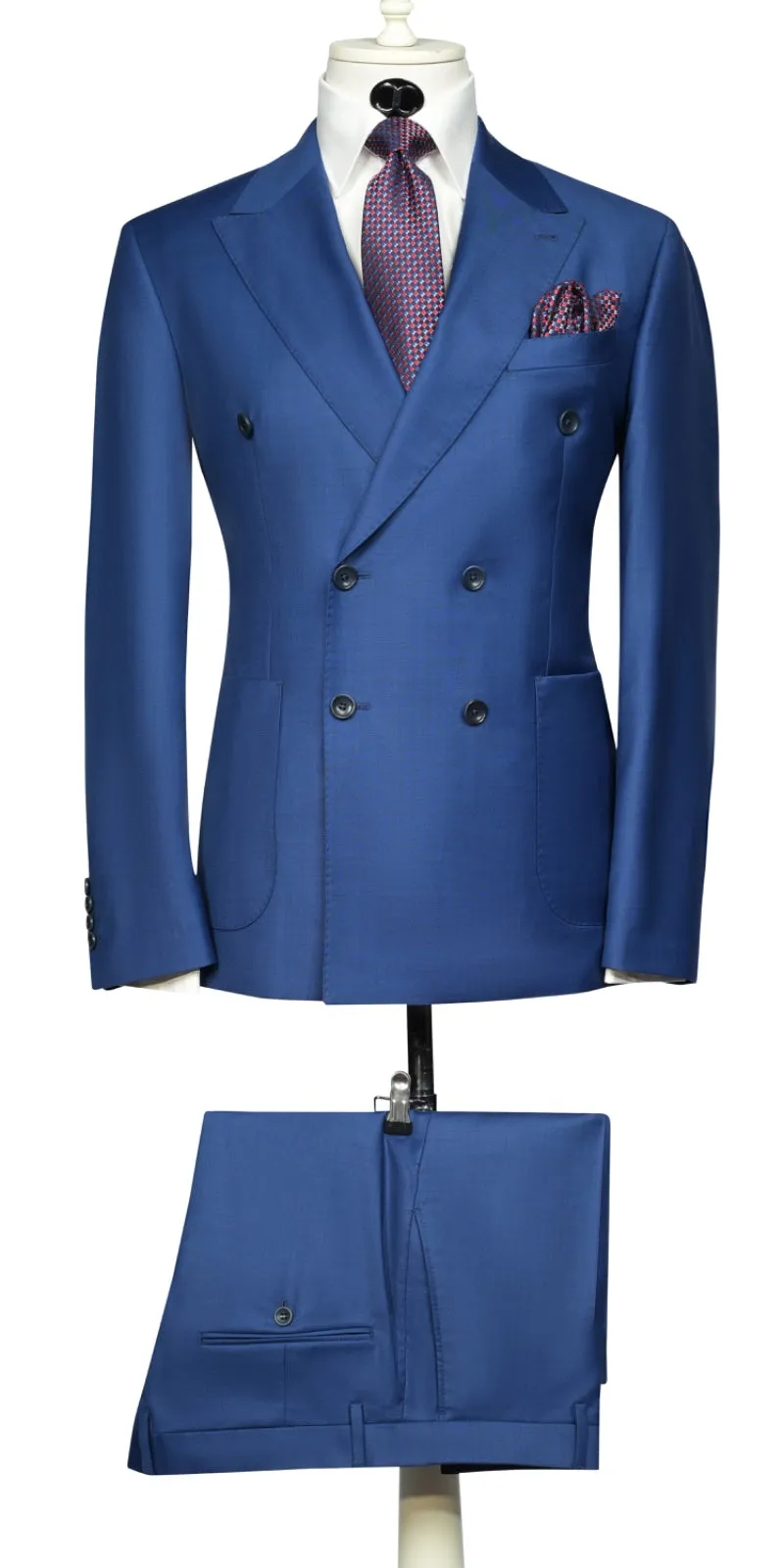 Lanificio Mario - Mid blue double breasted 2 - piece slim fit suit with patch pockets