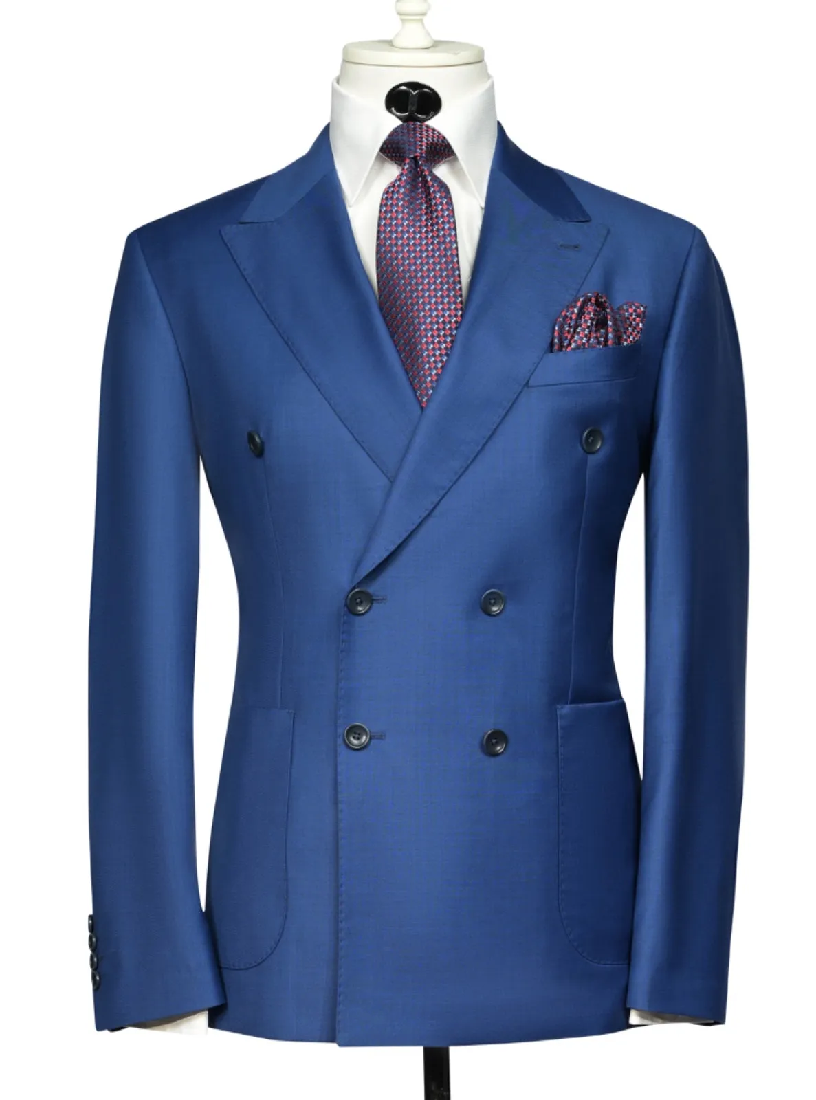 Lanificio Mario - Mid blue double breasted 2 - piece slim fit suit with patch pockets