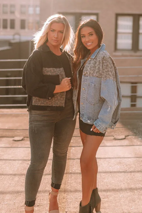 Let's Rocket It Leopard Print Denim Jacket