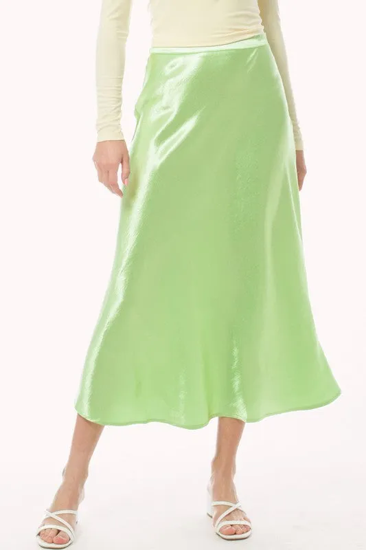 Light Green Satin Midi A Line Slip Skirt