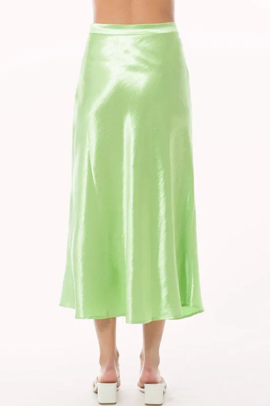 Light Green Satin Midi A Line Slip Skirt