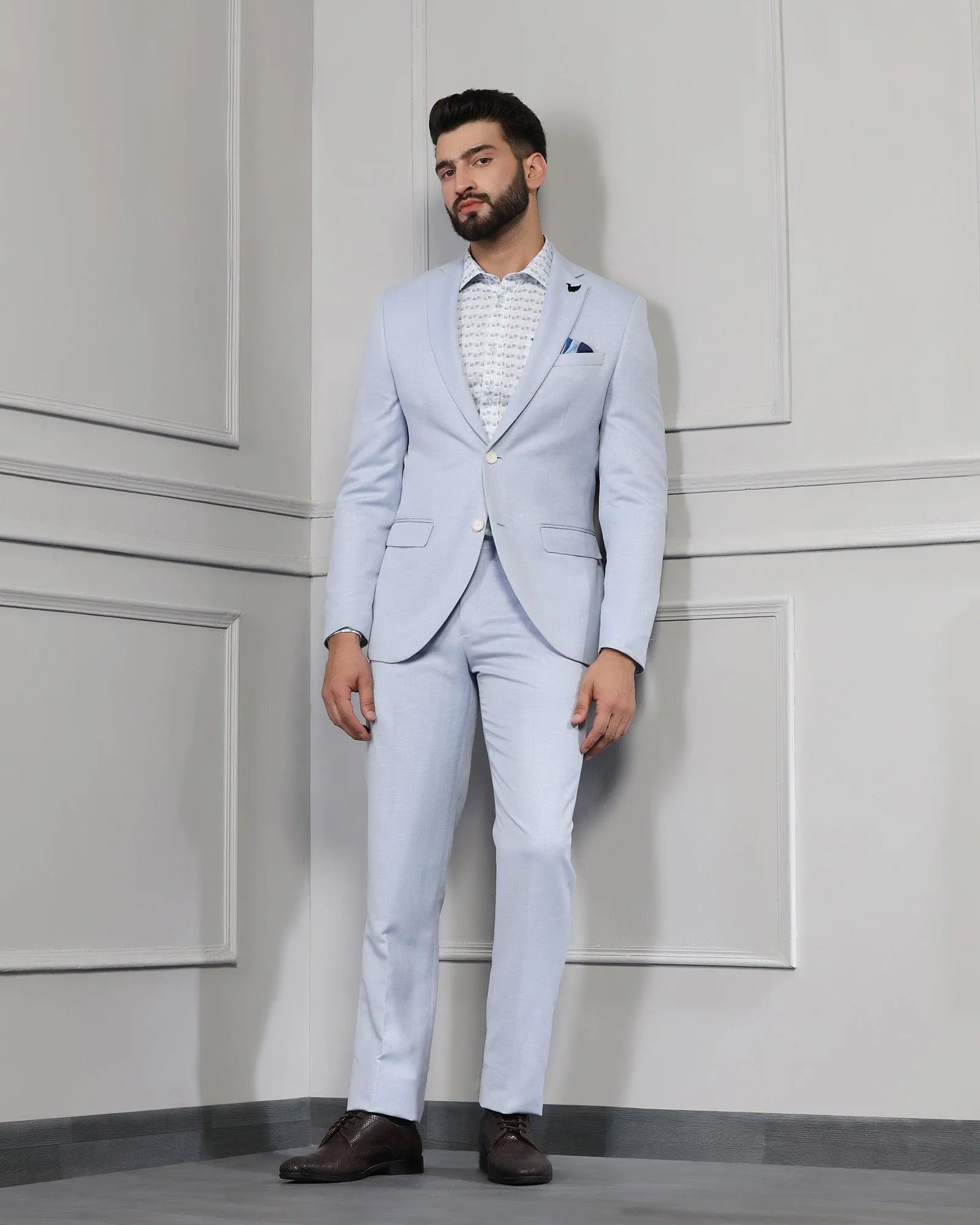 Linen Two Piece Light Blue Textured Formal Suit - Mineral