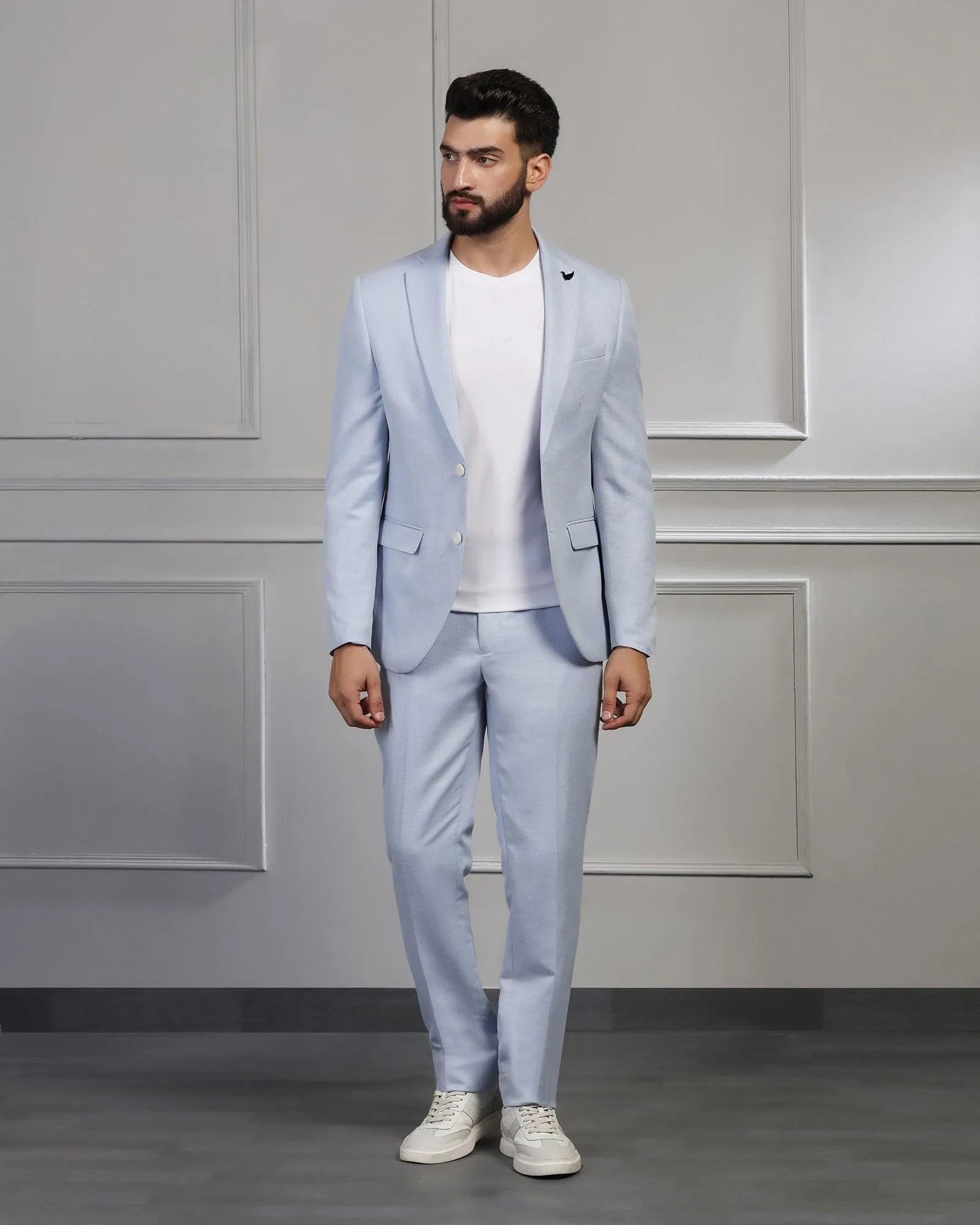 Linen Two Piece Light Blue Textured Formal Suit - Mineral