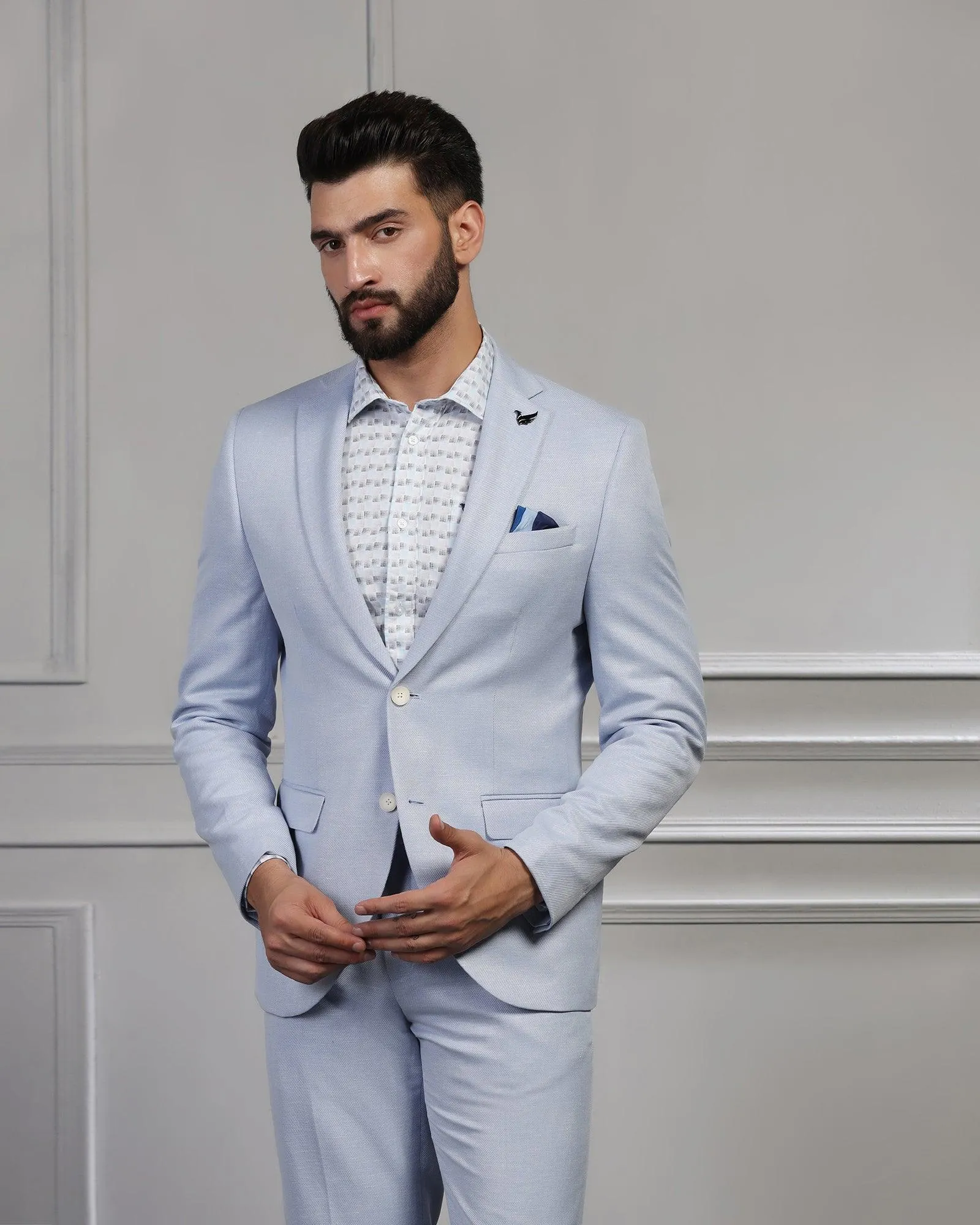 Linen Two Piece Light Blue Textured Formal Suit - Mineral