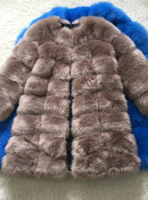 Long Fake Fox Fur Jacket Women Winter Faux Fox Fur