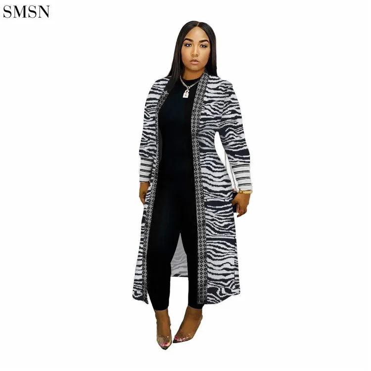 Long Threaded Printed Coat