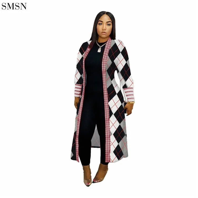 Long Threaded Printed Coat