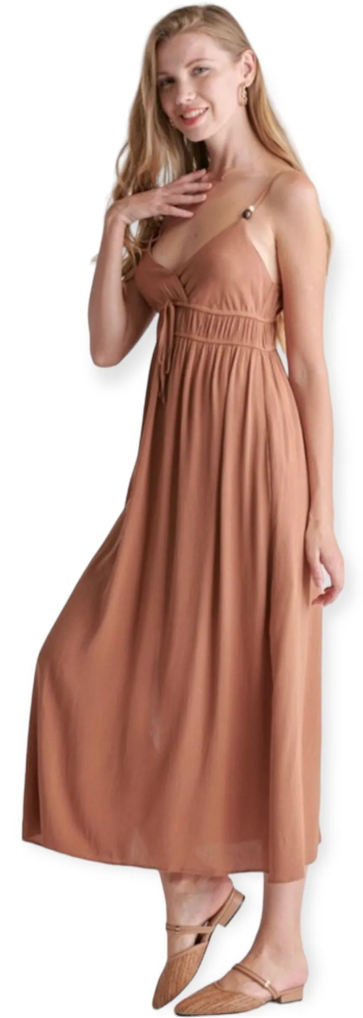 Luna Beaded Double Waist Maxi Dress- Mocha