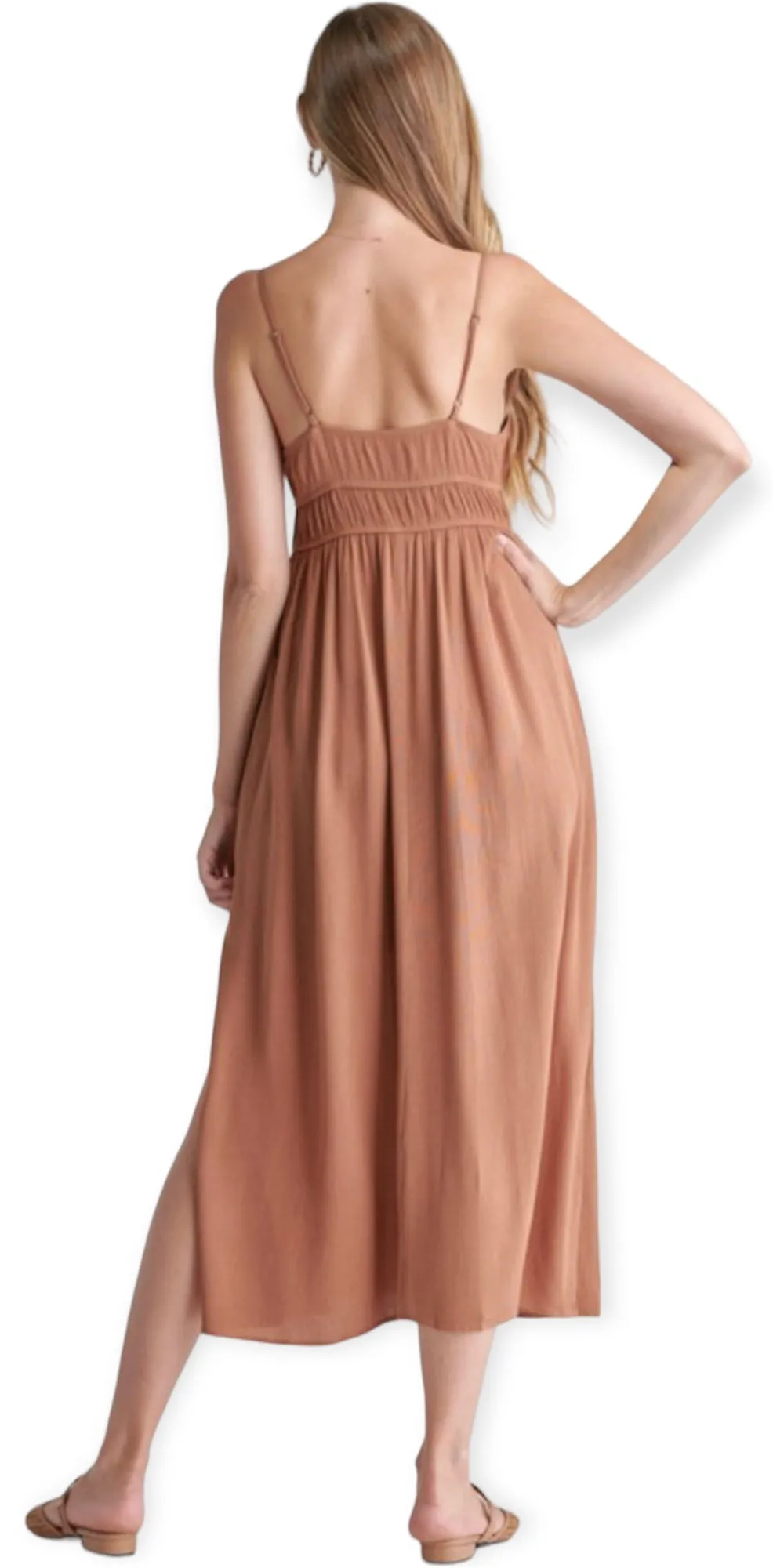 Luna Beaded Double Waist Maxi Dress- Mocha