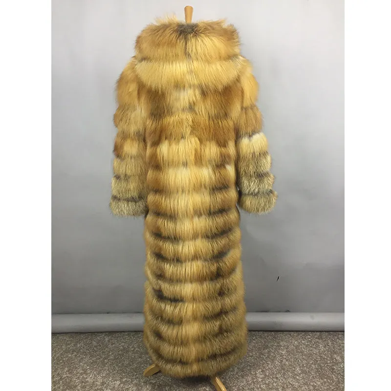 Luxury Real Fox Fur Maxi Hooded Coats