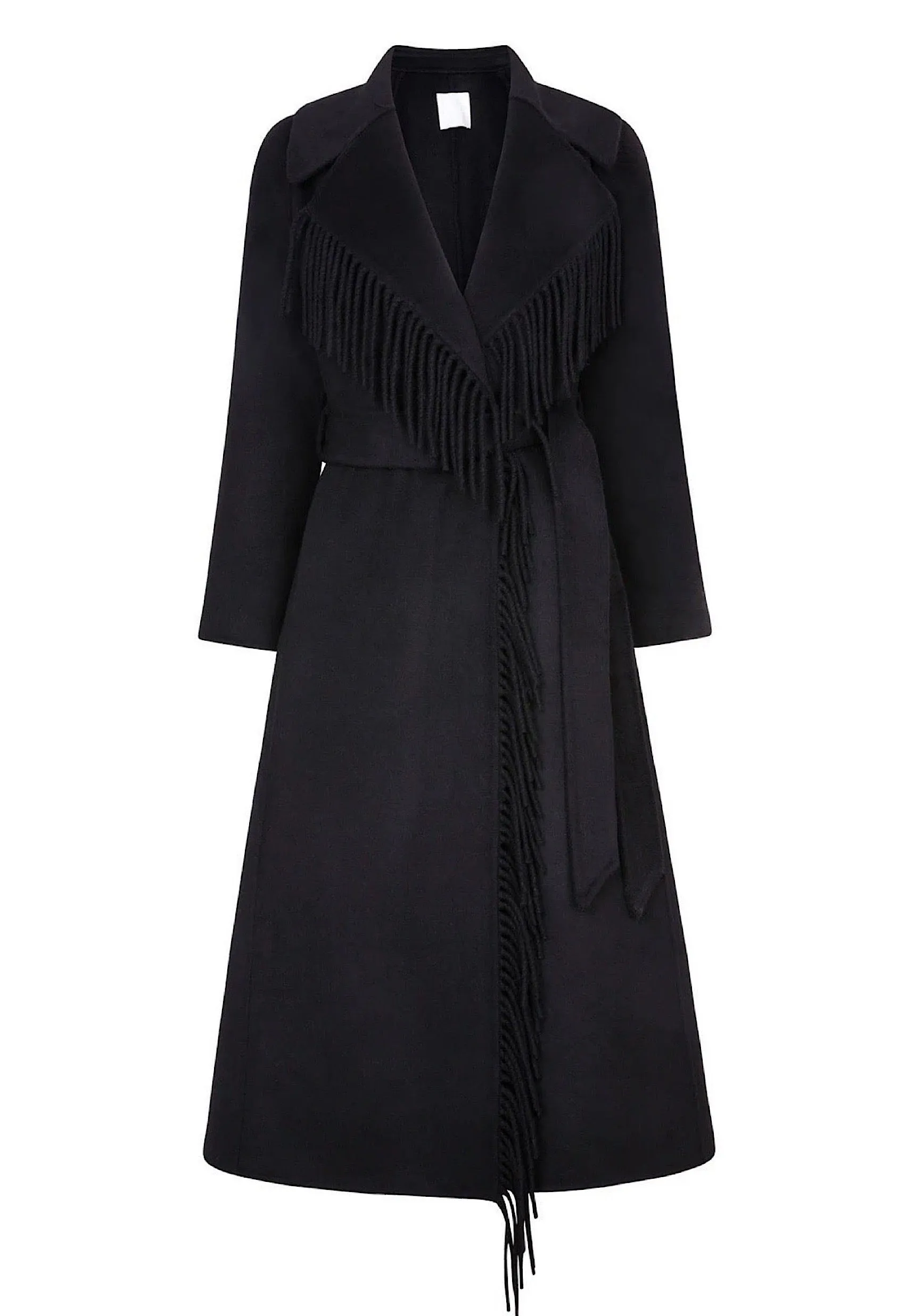 MADELINE Black Fringe Cashmere Coat