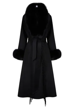 MADELINE Black Fringe Cashmere Coat