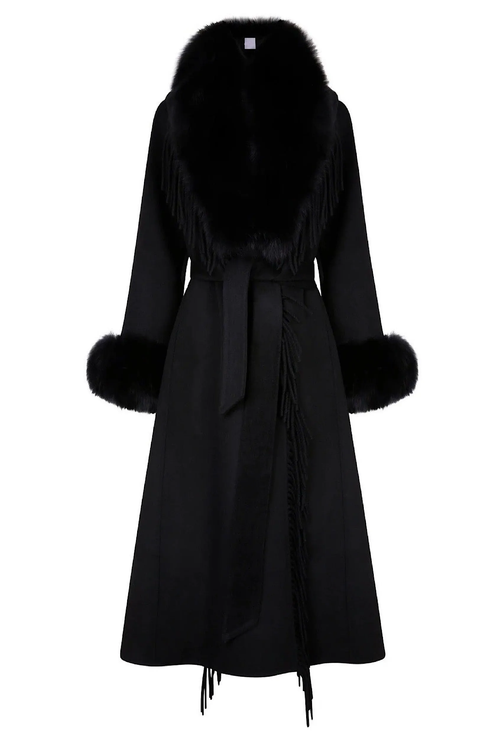 MADELINE Black Fringe Cashmere Coat