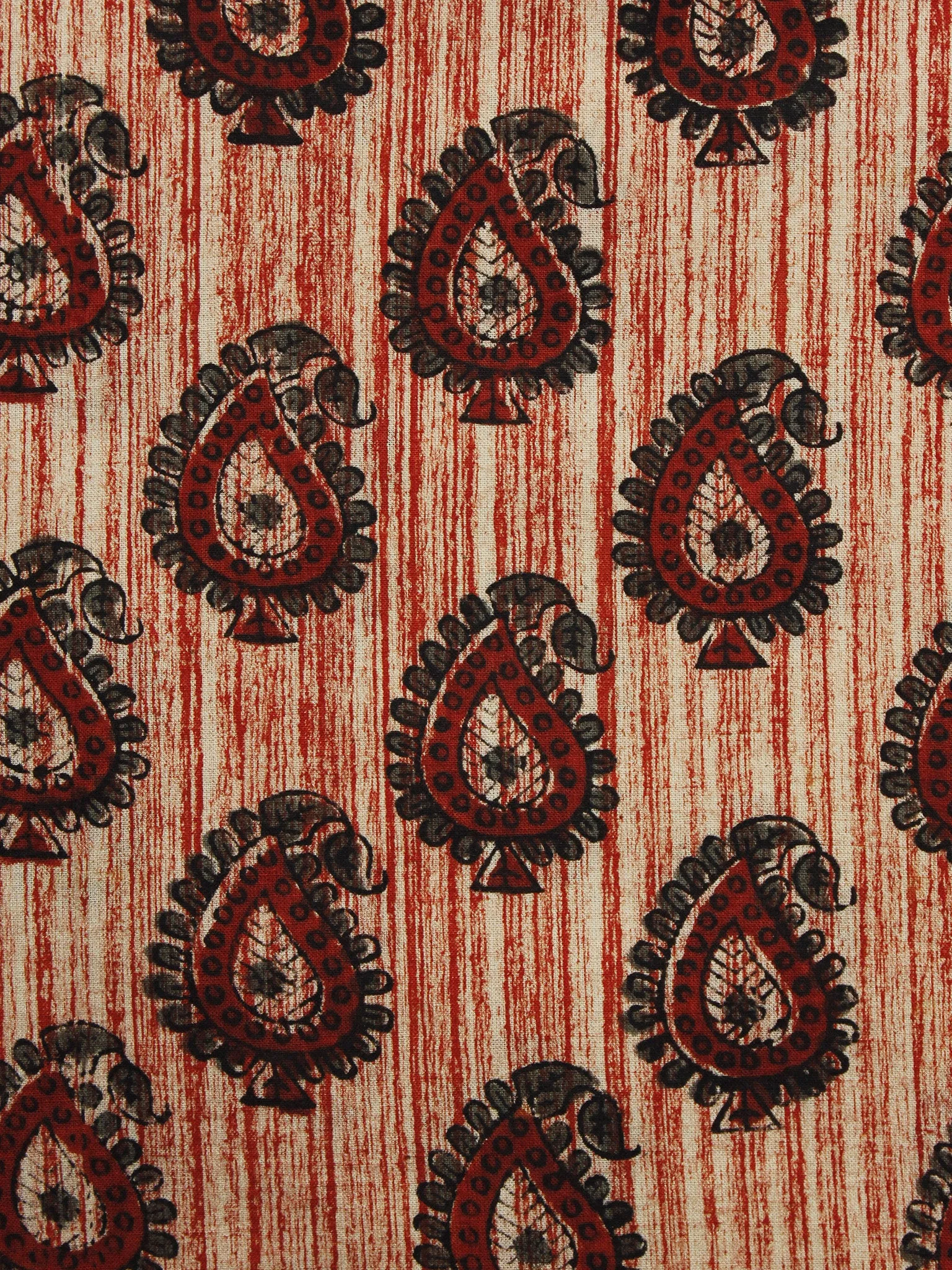 Maroon Beige Black Hand Block Printed Cotton Fabric Per Meter - F001F1104