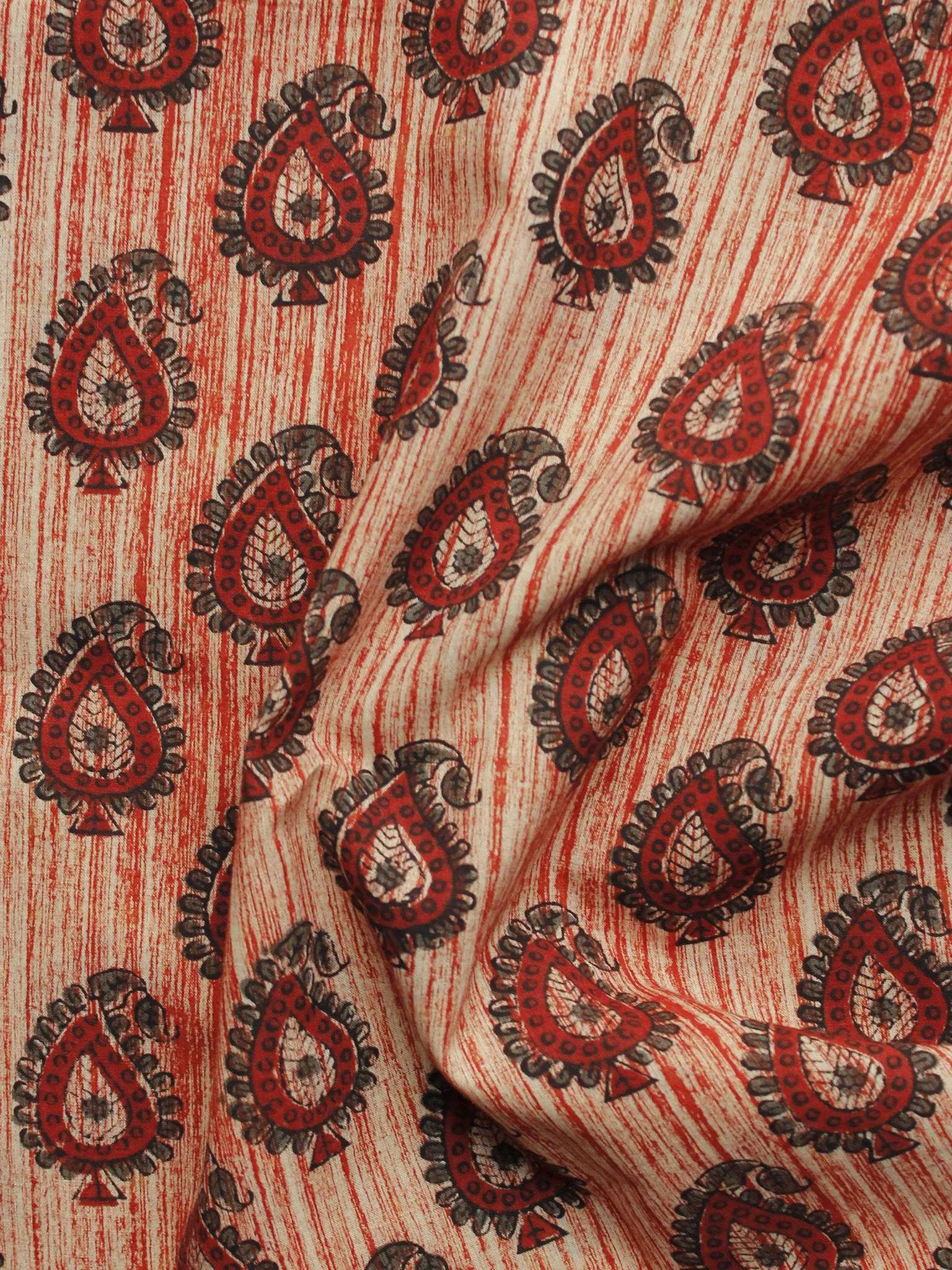 Maroon Beige Black Hand Block Printed Cotton Fabric Per Meter - F001F1104