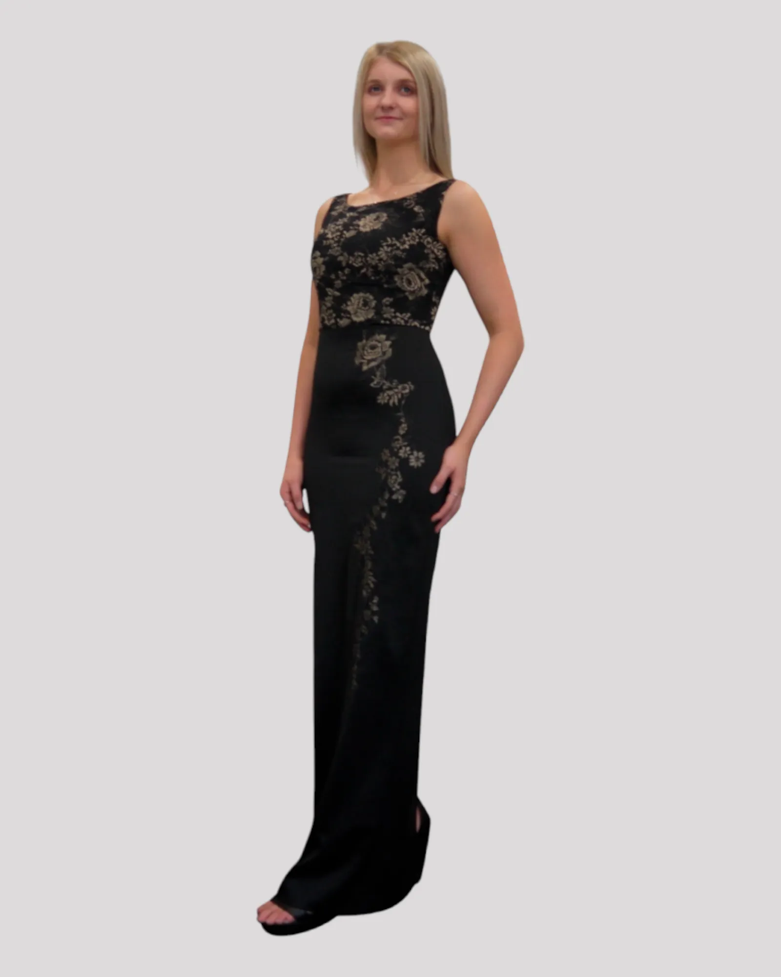 Megan Black and Gold Lace Evening Dress