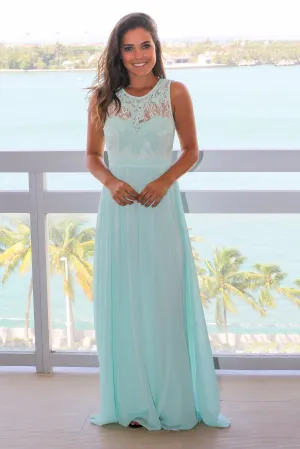 Mint Chiffon Maxi Dress with Lace Top