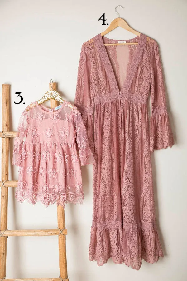 Mommy & Me - Ladies Dusty Rose Long Lace Duster Cardigan