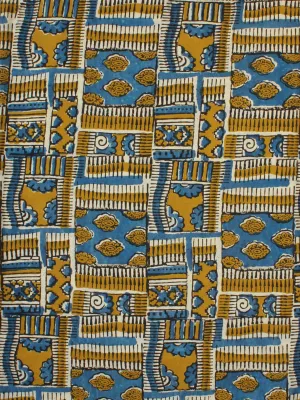 Mustard Indigo Ivory Hand Block Printed Cotton Fabric Per Meter - F001F2257