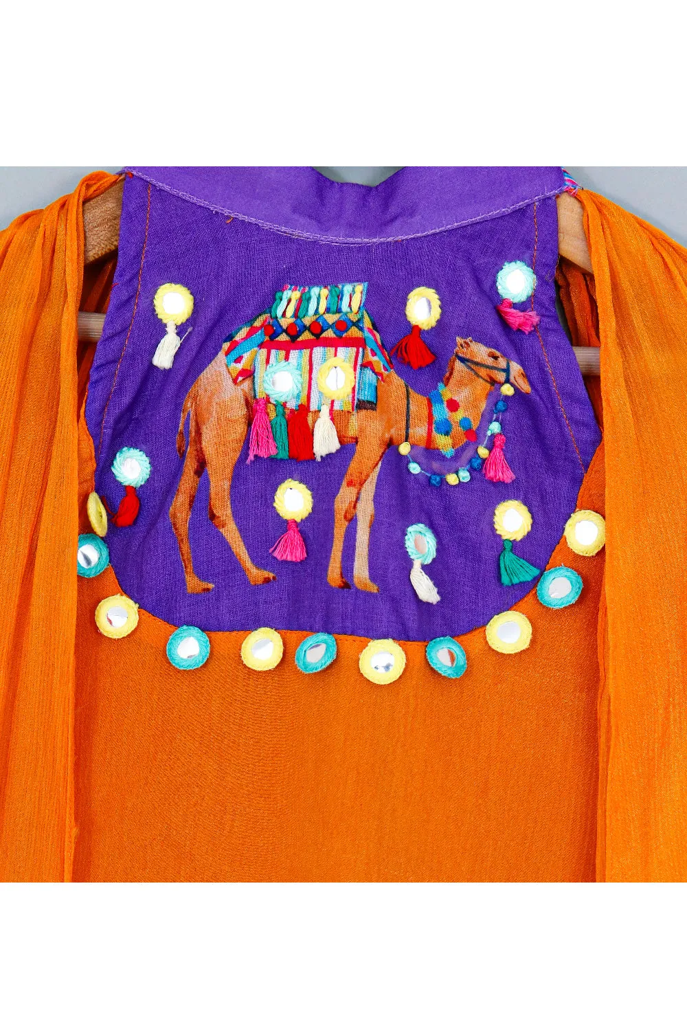 Orange And Purple Camel Printed Top With Attached Dupatta And Palazzo Set