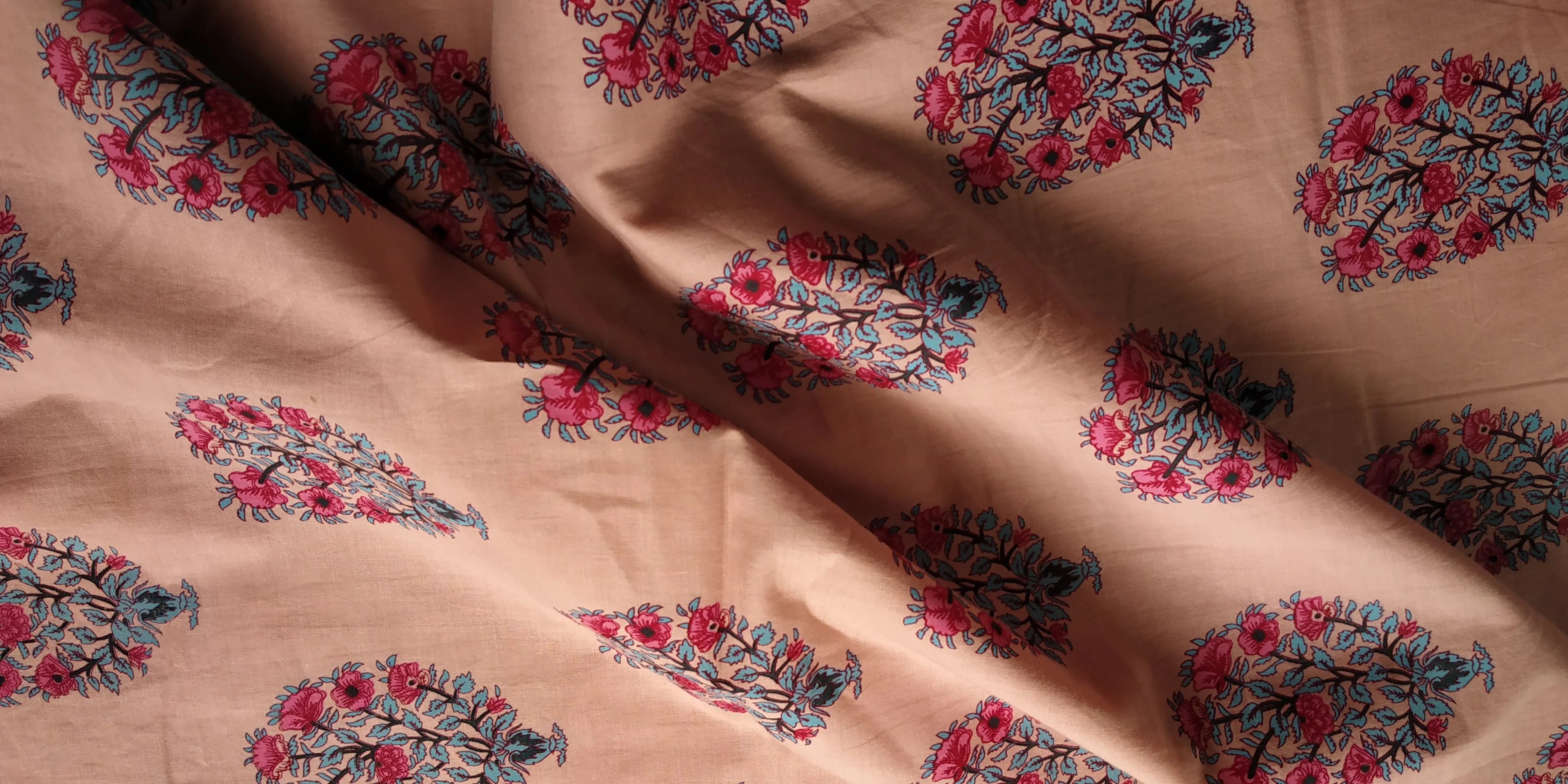 Peach pink Hand Block Printed Cotton Fabric Per Meter - F001F1893