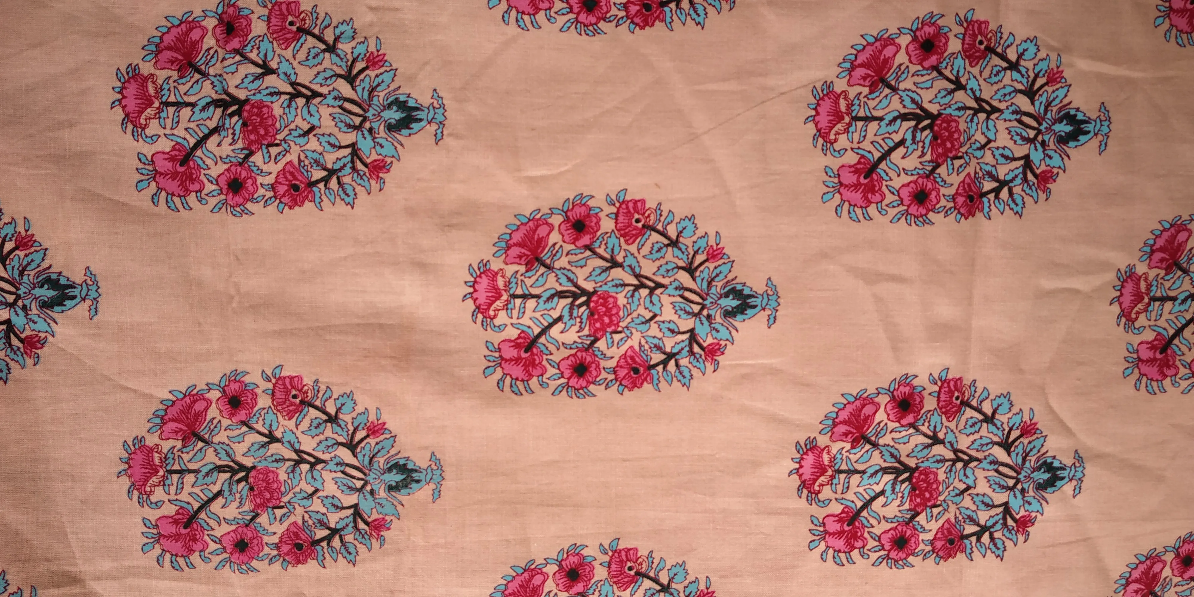 Peach pink Hand Block Printed Cotton Fabric Per Meter - F001F1893