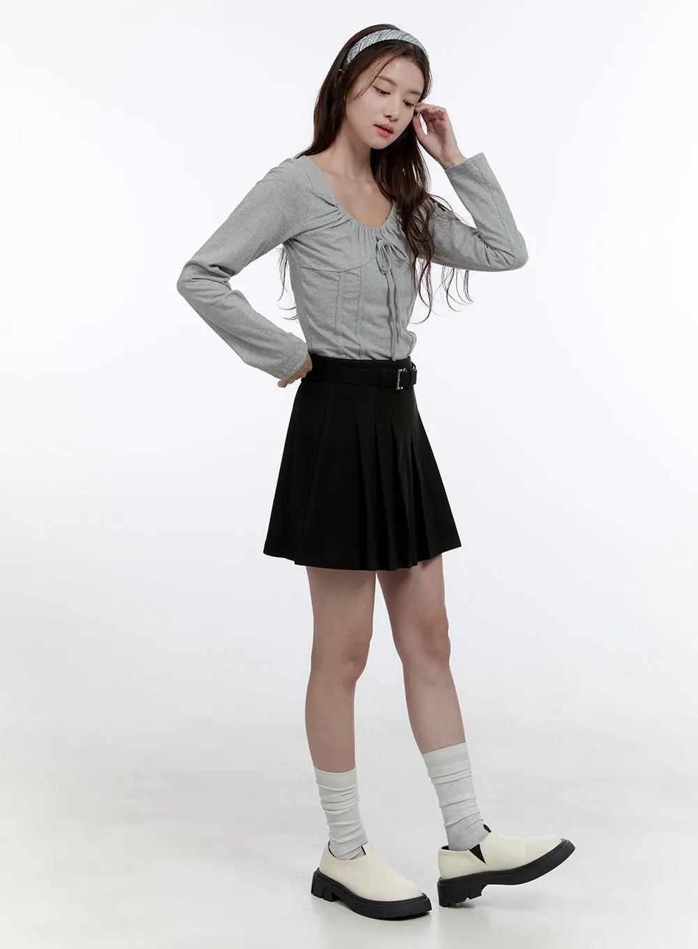 Pleated A-Line Mini Skirt OO407