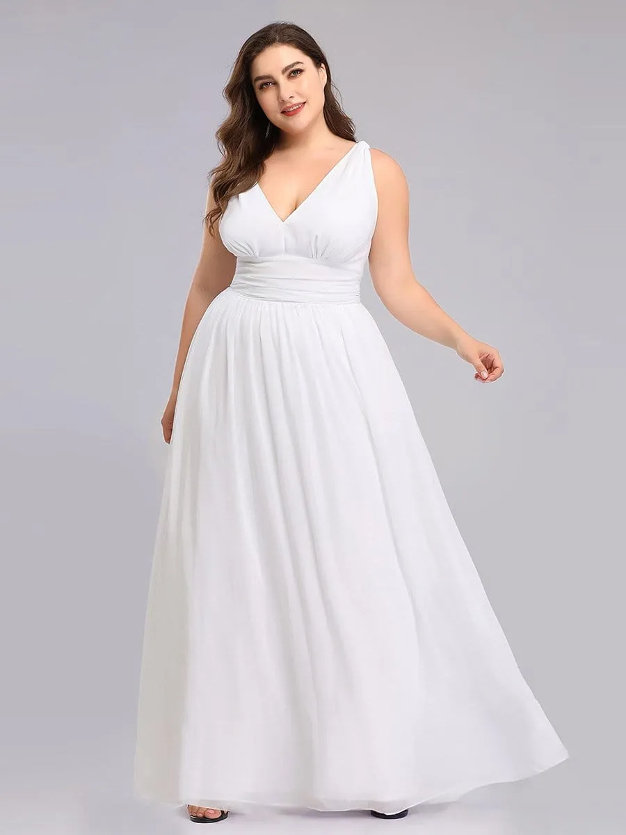 Plus Size Sleeveless V-Neck Simple Chiffon Wedding Dress