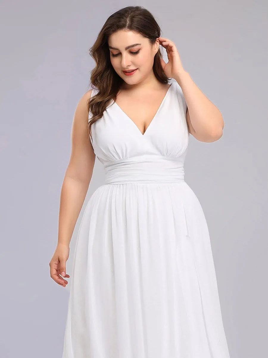 Plus Size Sleeveless V-Neck Simple Chiffon Wedding Dress