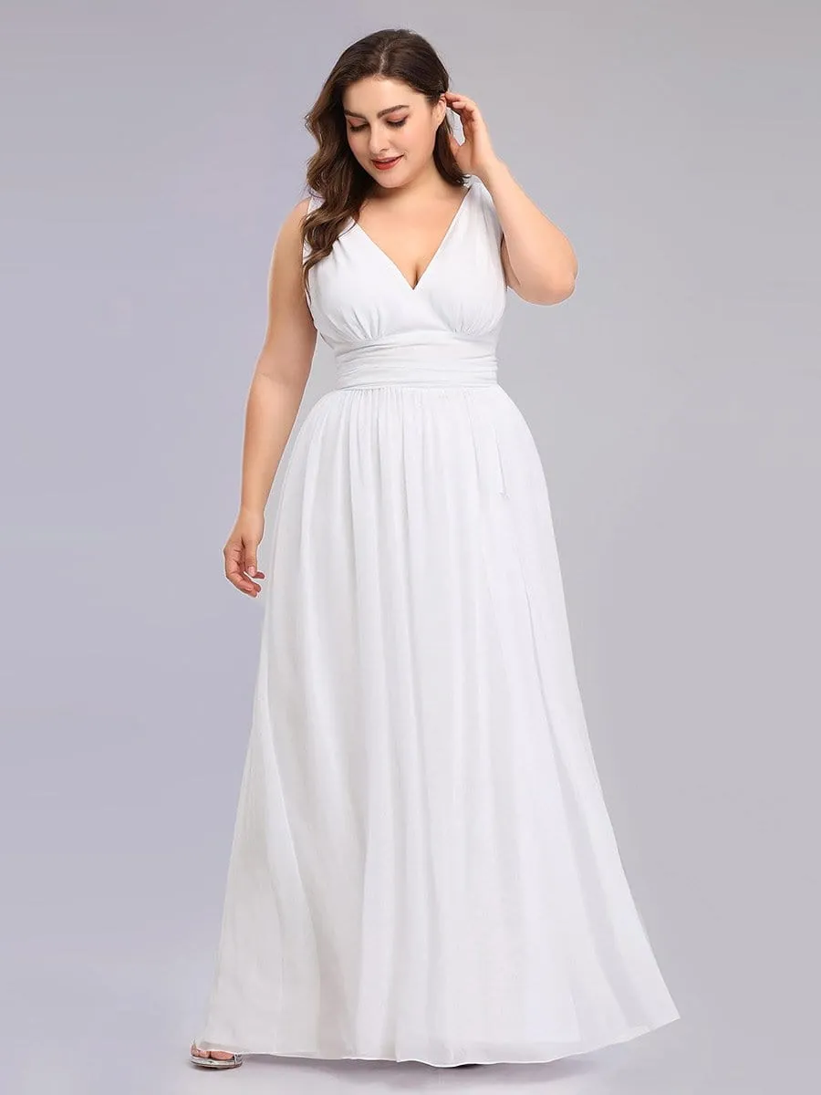 Plus Size Sleeveless V-Neck Simple Chiffon Wedding Dress