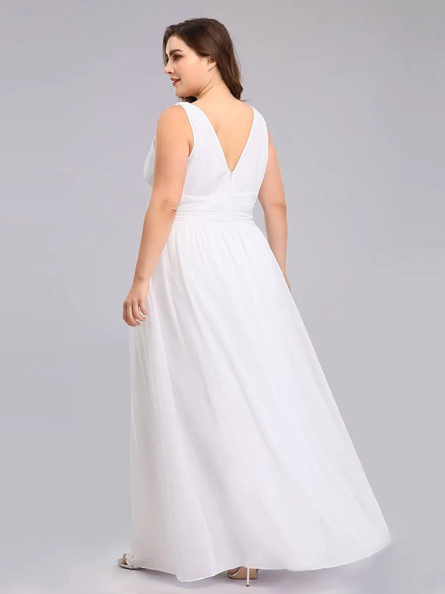 Plus Size Sleeveless V-Neck Simple Chiffon Wedding Dress