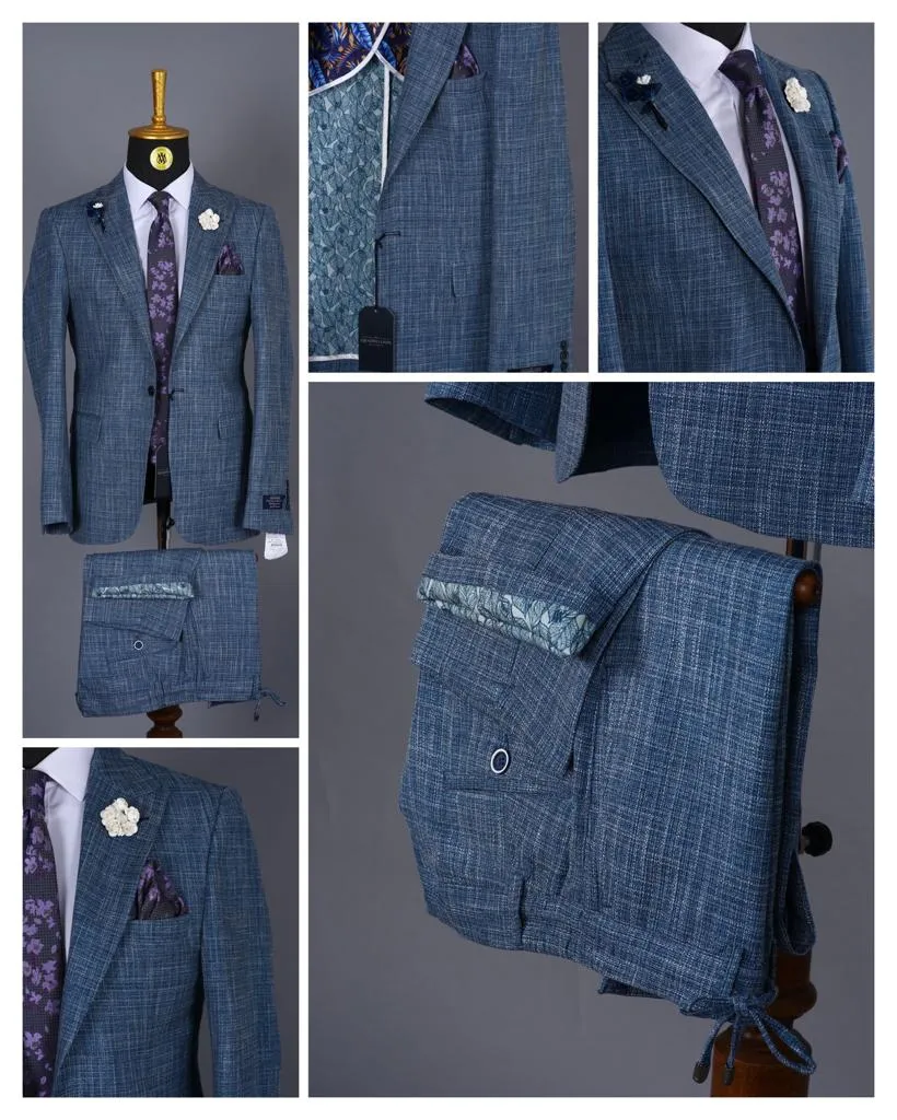 Quadrillion Blue Turkish Blend Summer Slim Fit Suit