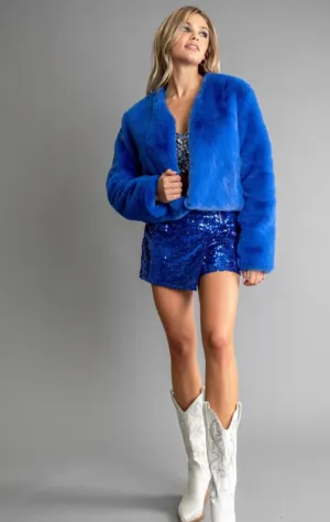 "CRUSH ON YOU" ELECTRIC BLUE FUR JACKET