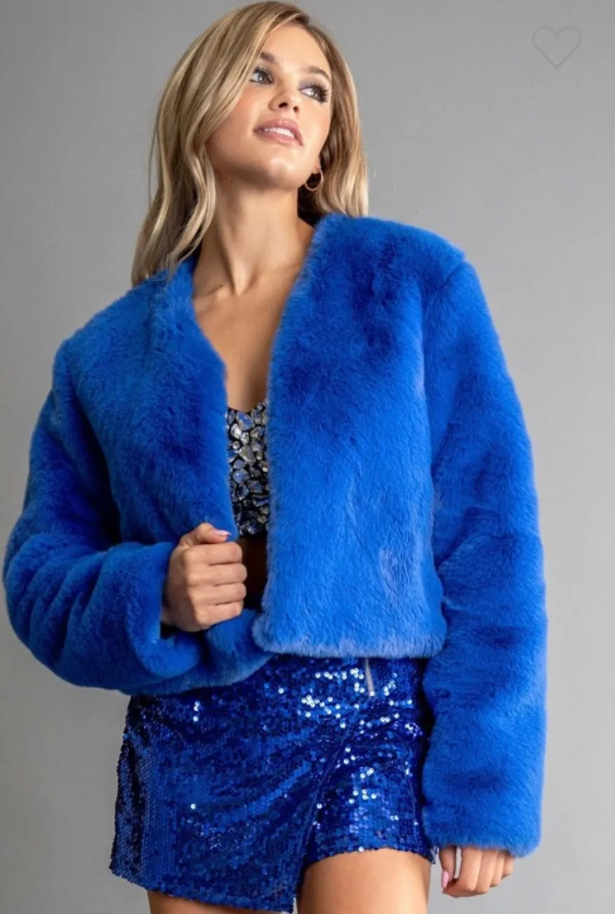 "CRUSH ON YOU" ELECTRIC BLUE FUR JACKET