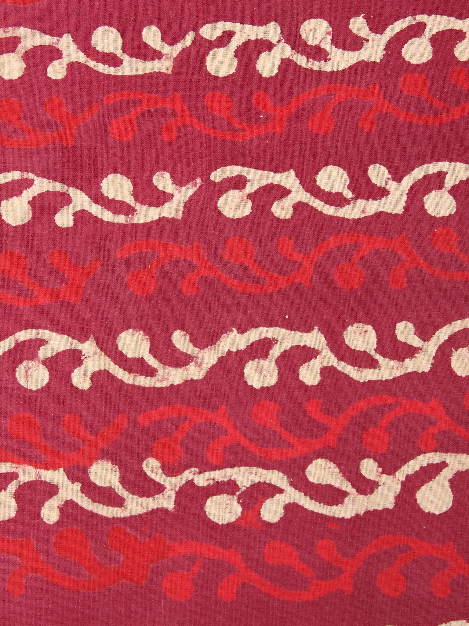 Red Beige Natural Dyed Hand Block Printed Cotton Fabric Per Meter - F0916213